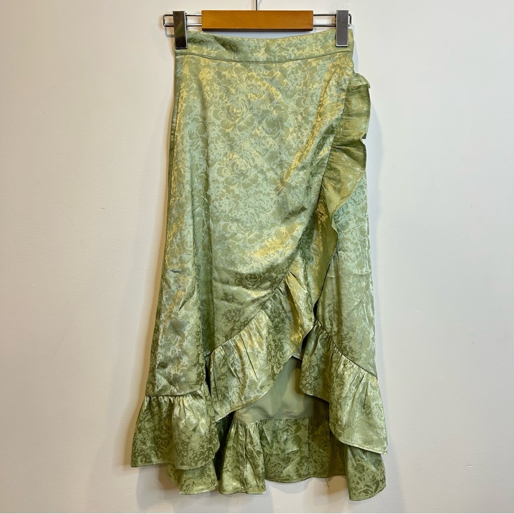 Alamour the Label Skirt Set Long Sleeve Crop Top Ruffle Midi Skirt Green - Picture 2 of 9